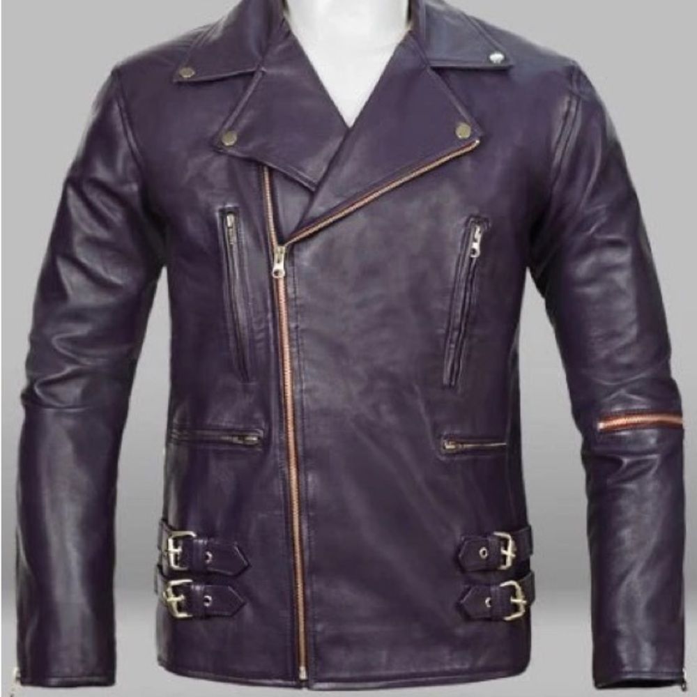 Size Medium Purple Leather Jacket Euc - image 3